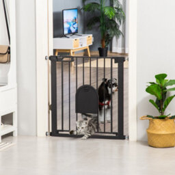 Pawhut 75-82 Cm Pet Safety Gate Pressure Fit Stair W/ Small Door Double Locking