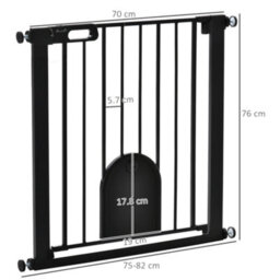 Pawhut 75-82 Cm Pet Safety Gate Pressure Fit Stair W/ Small Door Double Locking - thumbnail 3