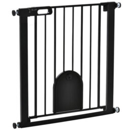Pawhut 75-82 Cm Pet Safety Gate Pressure Fit Stair W/ Small Door Double Locking - thumbnail 2
