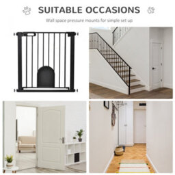 Pawhut 75-82 Cm Pet Safety Gate Pressure Fit Stair W/ Small Door Double Locking - thumbnail 8
