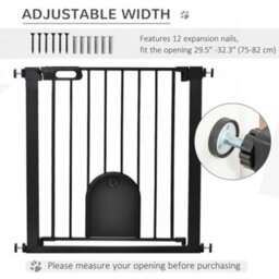 Pawhut 75-82 Cm Pet Safety Gate Pressure Fit Stair W/ Small Door Double Locking - thumbnail 7