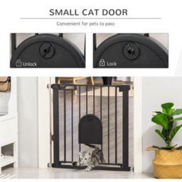 Pawhut 75-82 Cm Pet Safety Gate Pressure Fit Stair W/ Small Door Double Locking - thumbnail 6