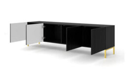 Arte Elegant Black Wave Tv Cabinet With Gold Legs (W)200Cm (H)56Cm (D)42Cm - Modern & Spacious - thumbnail 2