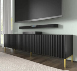Arte Elegant Black Wave Tv Cabinet With Gold Legs (W)200Cm (H)56Cm (D)42Cm - Modern & Spacious - thumbnail 4