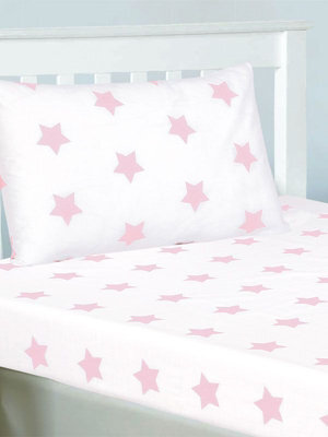 Pink And White Stars Single Fitted Sheet And Pillowcase Set - image 1