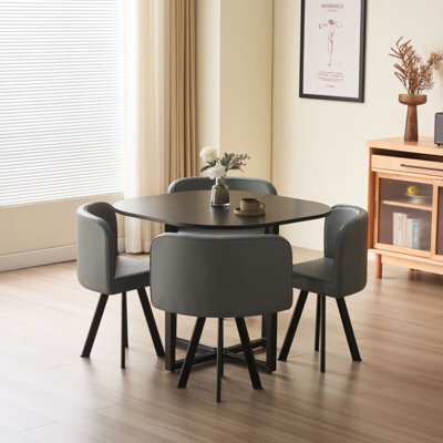 Comfy Living Black 90Cm Square Dining Table Set With 4 Grey Chairs - image 1