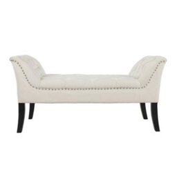Living And Home Creamy White Velvet Upholstered Bed End Bench Hallway Entryway Bench Footstool - thumbnail 5