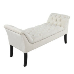 Living And Home Creamy White Velvet Upholstered Bed End Bench Hallway Entryway Bench Footstool - thumbnail 4