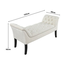 Living And Home Creamy White Velvet Upholstered Bed End Bench Hallway Entryway Bench Footstool - thumbnail 6