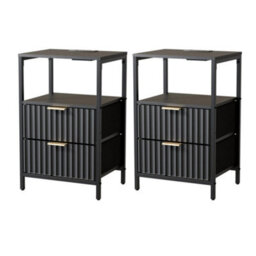 2Pcs Bedside Table 2 Drawers Storage Cabinet Nightstand With Charging Station - thumbnail 1