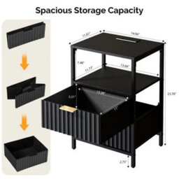 2Pcs Bedside Table 2 Drawers Storage Cabinet Nightstand With Charging Station - thumbnail 2