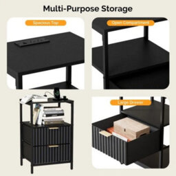 2Pcs Bedside Table 2 Drawers Storage Cabinet Nightstand With Charging Station - thumbnail 3