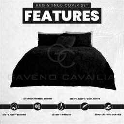 Gc Gaveno Cavailia Hug & Snug Teddy Fleece King Black Duvet Cover With Matching Pillowcase Warm Fluffy Soft & Cosy Bedding Set - thumbnail 4