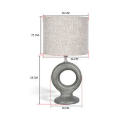 Solid Wood Table Lamp With Fabric Shade Brush Patina Grey Finish Cut Out Sculptural Base For Living Room Or Bedroom - thumbnail 6