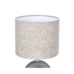 Solid Wood Table Lamp With Fabric Shade Brush Patina Grey Finish Cut Out Sculptural Base For Living Room Or Bedroom - thumbnail 3