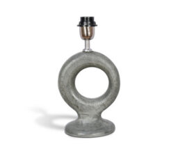 Solid Wood Table Lamp With Fabric Shade Brush Patina Grey Finish Cut Out Sculptural Base For Living Room Or Bedroom - thumbnail 2
