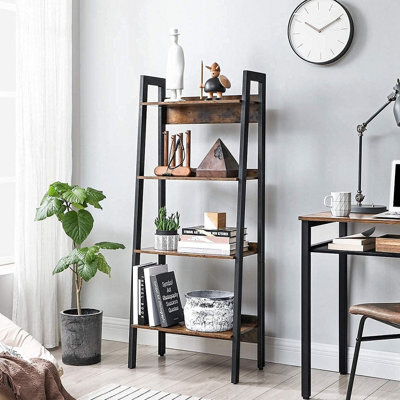 Songmics Slim Ladder Shelf, 4-Tier Vertical Bookcase, Shelving Unit, Stylish Storage Unit For Home Office, Rustic Brown & Ink Black - image 1