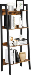 Songmics Slim Ladder Shelf, 4-Tier Vertical Bookcase, Shelving Unit, Stylish Storage Unit For Home Office, Rustic Brown & Ink Black - thumbnail 7