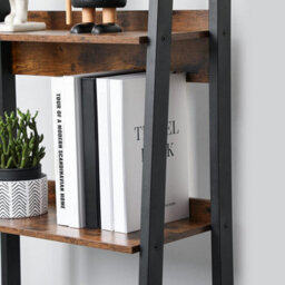 Songmics Slim Ladder Shelf, 4-Tier Vertical Bookcase, Shelving Unit, Stylish Storage Unit For Home Office, Rustic Brown & Ink Black - thumbnail 6