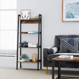 Songmics Slim Ladder Shelf, 4-Tier Vertical Bookcase, Shelving Unit, Stylish Storage Unit For Home Office, Rustic Brown & Ink Black - thumbnail 3