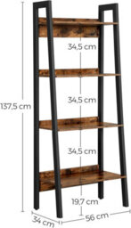 Songmics Slim Ladder Shelf, 4-Tier Vertical Bookcase, Shelving Unit, Stylish Storage Unit For Home Office, Rustic Brown & Ink Black - thumbnail 2