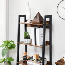 Songmics Slim Ladder Shelf, 4-Tier Vertical Bookcase, Shelving Unit, Stylish Storage Unit For Home Office, Rustic Brown & Ink Black - thumbnail 5
