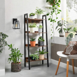 Songmics Slim Ladder Shelf, 4-Tier Vertical Bookcase, Shelving Unit, Stylish Storage Unit For Home Office, Rustic Brown & Ink Black - thumbnail 4