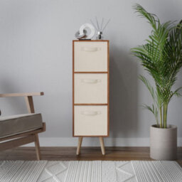 Urbn-Living Urbnliving 80Cm Height 3 Tier Teak Wooden Storage Bookcase Scandinavian Style Beech Legs With Cream Inserts - thumbnail 3