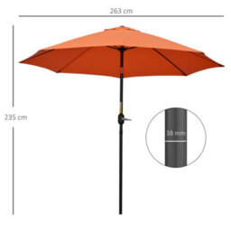 Outsunny 2.6M Patio Umbrella Outdoor Sunshade Canopy W/ Tilt And Crank Orange - thumbnail 3