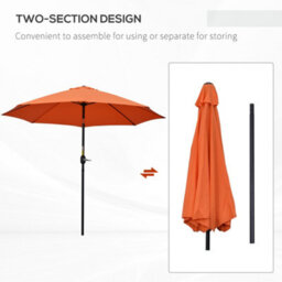 Outsunny 2.6M Patio Umbrella Outdoor Sunshade Canopy W/ Tilt And Crank Orange - thumbnail 7