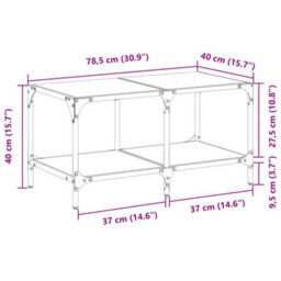 Berkfield Coffee Table With Black Glass Top 78.5X40X40 Cm Steel - thumbnail 9
