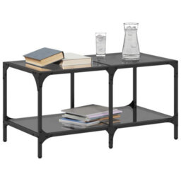 Berkfield Coffee Table With Black Glass Top 78.5X40X40 Cm Steel - thumbnail 3