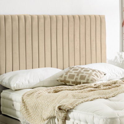 "Urban Textures Luxury 20"" High Velvet Fabric Upholstered Bed Headboard Thin Vertical Lines - Mink" - image 1