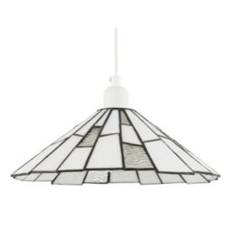 Happy Homewares Contemporary White Tiffany Pendant Light Shade With Clear Accents - thumbnail 1