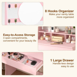 Keepreaper Stylish Vanity Desk With Lights 5 Hollywood Bulbs 3 Adjustable Colors Pink Dressing Table - thumbnail 6