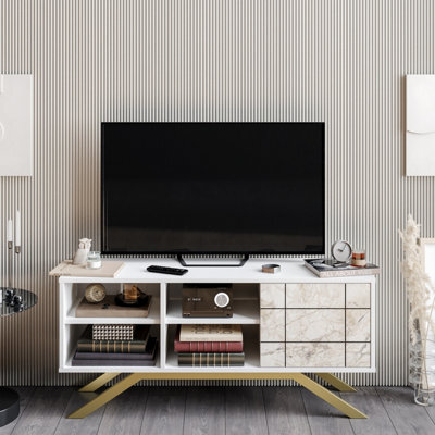 Decorotika North Tv Stand Tv Unit Tv Cabinet White And Gold - image 1