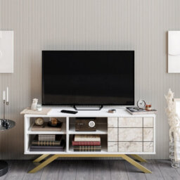 Decorotika North Tv Stand Tv Unit Tv Cabinet White And Gold - thumbnail 1