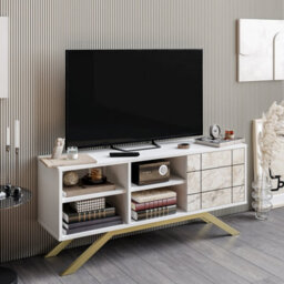Decorotika North Tv Stand Tv Unit Tv Cabinet White And Gold - thumbnail 2