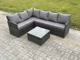 Fimous 6 Seater Outdoor Garden Furniture Set Wicker Pe Rattan Corner Sofa Set With Square Coffee Table - thumbnail 2