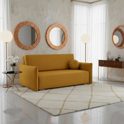 Viva Glov Iv Upholstered Sofa Bed With Bedding Storage Chipboard Frame Wood Legs Sleeping Function 174X98X85Cm Mustard - image 1