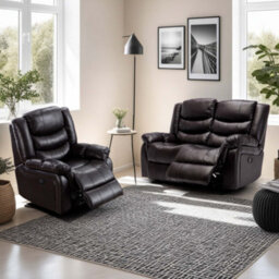 More4Homes Seattle Electric Recliner Bonded Leather 1+2 Seater Sofa Set (Brown) - thumbnail 1