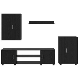 Berkfield 4 Piece Tv Cabinet Set 4 Pcs Black Oak Engineered Wood - thumbnail 9