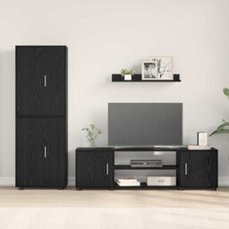 Berkfield 4 Piece Tv Cabinet Set 4 Pcs Black Oak Engineered Wood - thumbnail 4