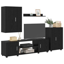 Berkfield 4 Piece Tv Cabinet Set 4 Pcs Black Oak Engineered Wood - thumbnail 3