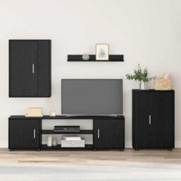 Berkfield 4 Piece Tv Cabinet Set 4 Pcs Black Oak Engineered Wood - thumbnail 1