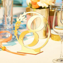 Wedding Table Numbers With Stand Round Mirror Gold Table Decor - thumbnail 3