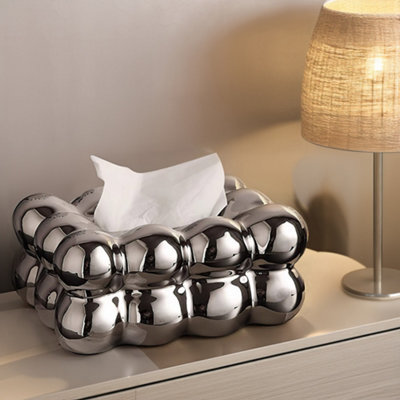 Living And Home Silver Stylish Ceramic Tissue Box For Living Room - image 1