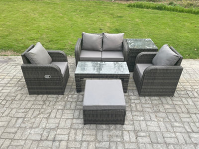 Fimous Rattan Lounge Sofa Set Outdoor Garden Furniture Set With Rectangular Coffee Table Big Footstool Love Sofa Side Table - image 1