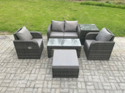 Fimous Rattan Lounge Sofa Set Outdoor Garden Furniture Set With Rectangular Coffee Table Big Footstool Love Sofa Side Table - thumbnail 1