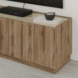 Decortie 120Cm Tv Stand Unit, 3 Soft-Close Doors Tv Storage Cabinet Up To 50' Tvs Modern Design Non Handle, Whiskey Oak,travertine - thumbnail 4